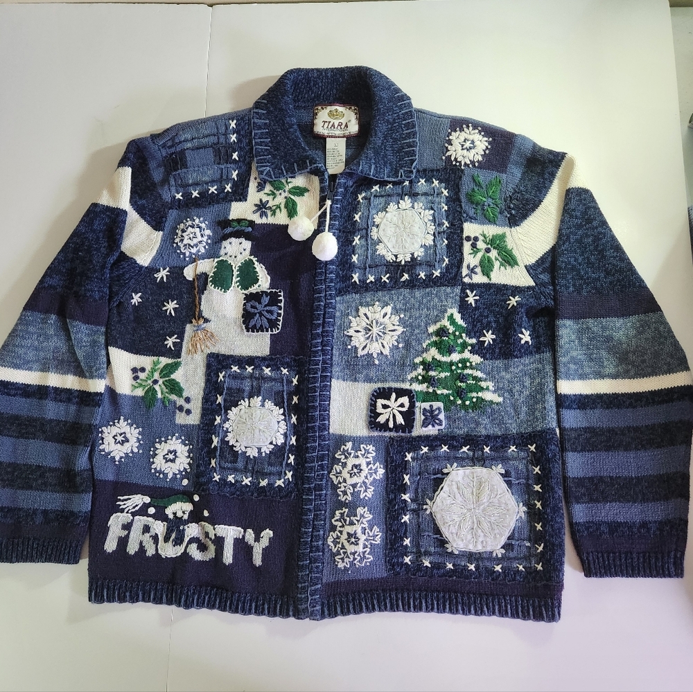 Vintage Tiara International zipper Christmas sweater